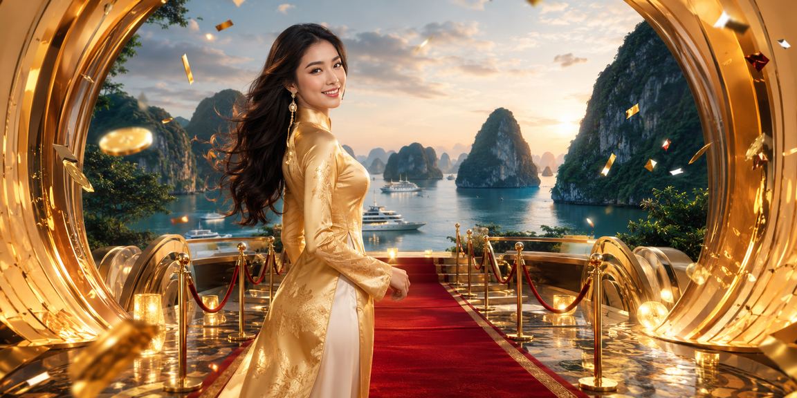 Khung cảnh vịnh Hạ Long kết hợp với không khí casino và áo dài truyền thống Việt Nam